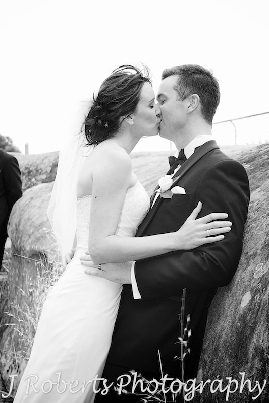 bride and groom kissing on bridal shoot - wedding photography sydney